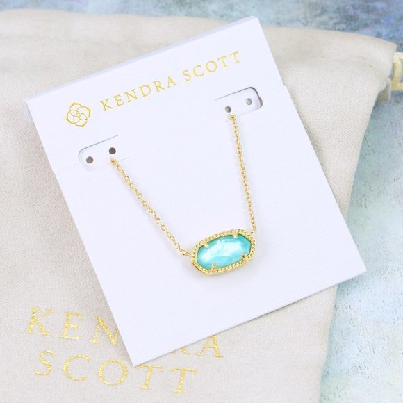 Kendra Scott Elisa Aqua Blue Illusion Necklace Gold Plated - Picture 2 of 7